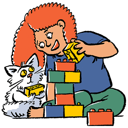 Cartoon of a child playing with building blocks