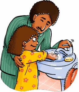Parent helping child to wash their hands