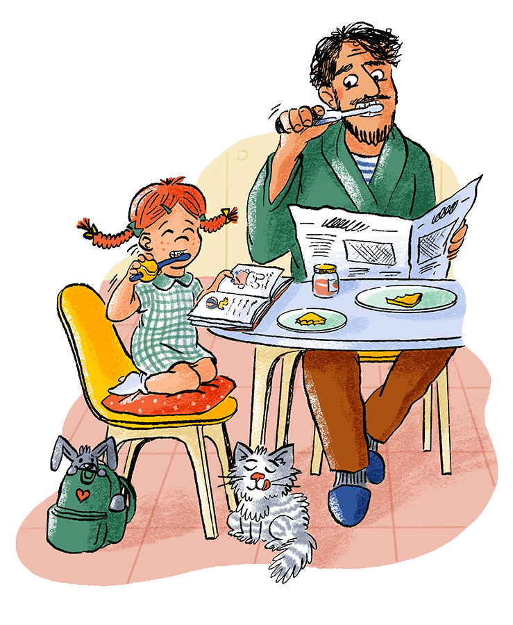 Parent and child brushing their teeth