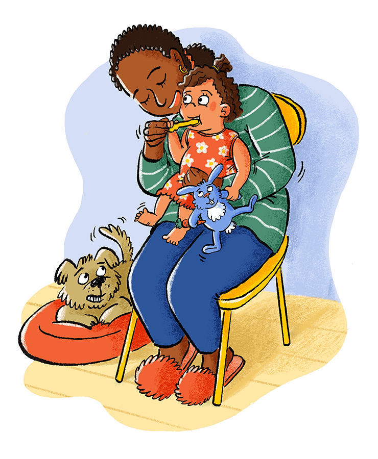 Parent helping child brush their teeth